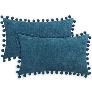 New Set-2 Pillow Covers 12x20” Chenille with Pom Poms